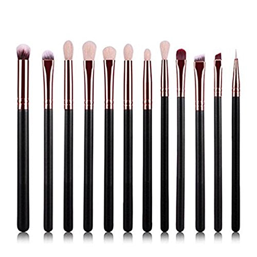 Brochas para ojos, Gloriz 12 Piezas Brochas Ojos, Base Maquillaje Professional, Set de Brochas, Pinceles de Maquillaje, Color Negro
