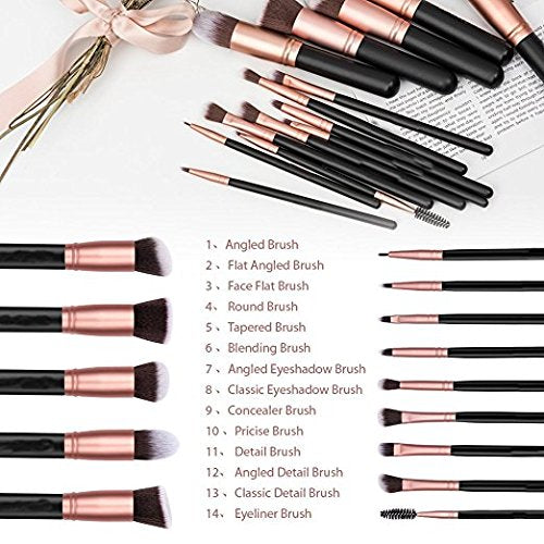 Set de brochas para maquillaje, Gloriz Conjunto de 14 brochas profesionales, Brochas para sombra de ojos y rostro, Regalo ideal, Color oro rosa (brochas)