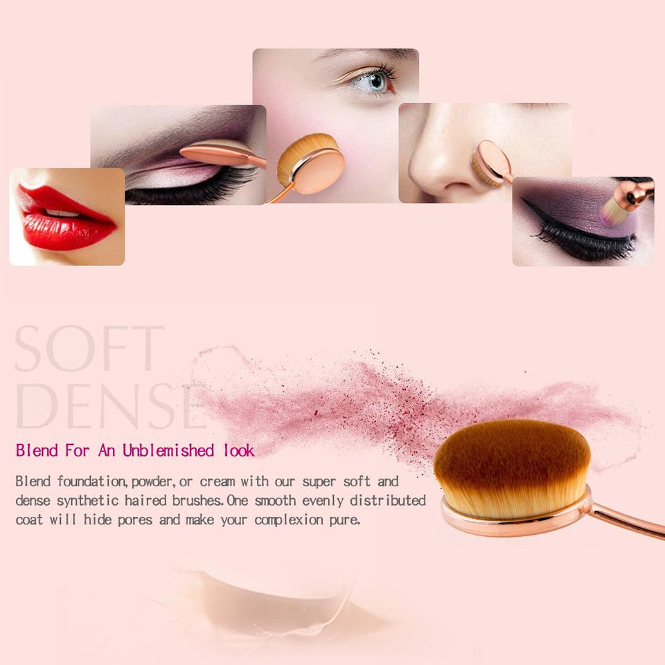 JSBelle Set de 10 Brochas de Maquillaje, Cepillo de maquillaje oval cepillo de dientes, Brocha de maquillaje en polvo de base de maquillaje (Oro rosa)