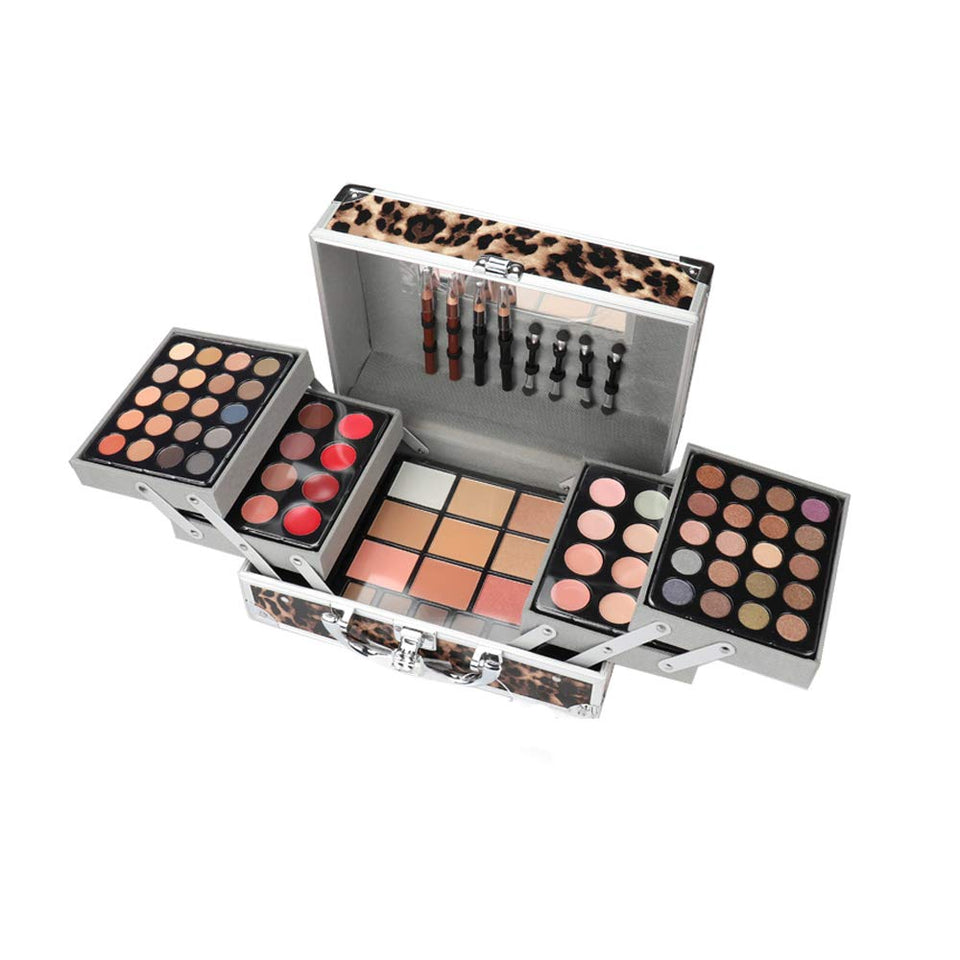 JWR Estuche de cosméticos Kit de Maquillaje Sombra de Ojos Rubor Espejo Corrector Lápiz Labial Estuche Maletas,Gold
