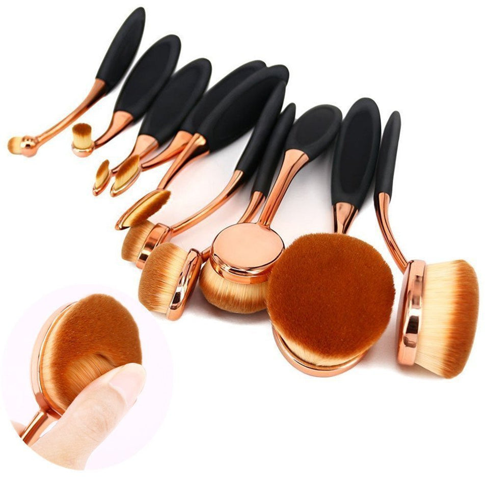 JSBelle Set de 10 Brochas de Maquillaje, Cepillo de maquillaje oval cepillo de dientes, Brocha de maquillaje en polvo de base de maquillaje (Oro rosa)