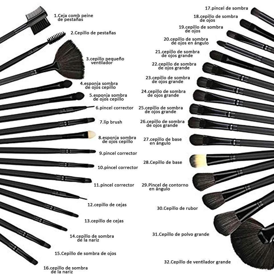 Base Maquillaje Professional Set de Brochas - RFAIKA 32 Piezas Pinceles de Maquillaje Suaves Belleza Maquillaje - Sombras de Ojos Set de Brochas Cosmético Fundación Ojo Cara Sonrojo Cepillos Polvos Maquillaje (negro)