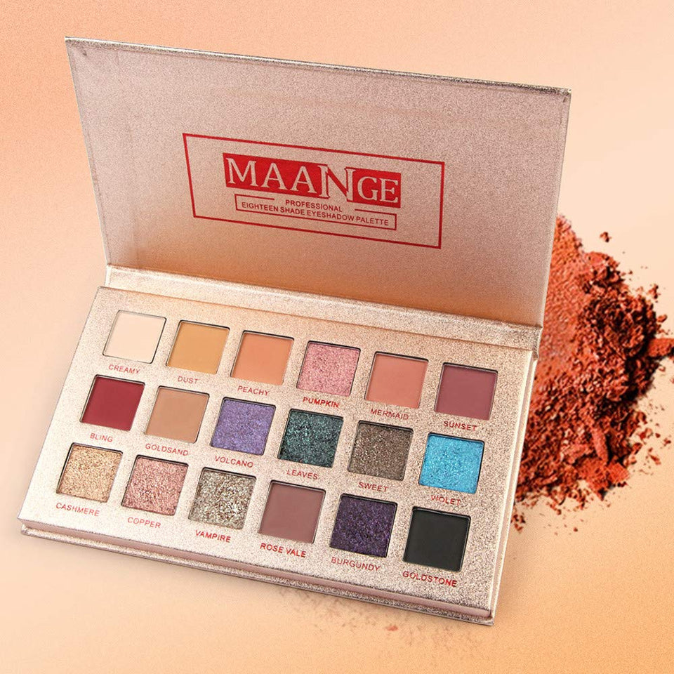 Nuevo!!! Hennta 18 Color Shimmer Glitter Paleta de sombra de ojos Polvo de sombra Mate Sombra de ojos Maquillaje cosmético Bandeja de paleta Cosméticos Regalo romántico Impermeable a prueba de sudor Larga duración Pigmentado
