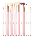 Qivange Brochas de Ojos Kit de Brochas de Maquillaje con Bolsa (12pcs Rosado con Oro Rosa)