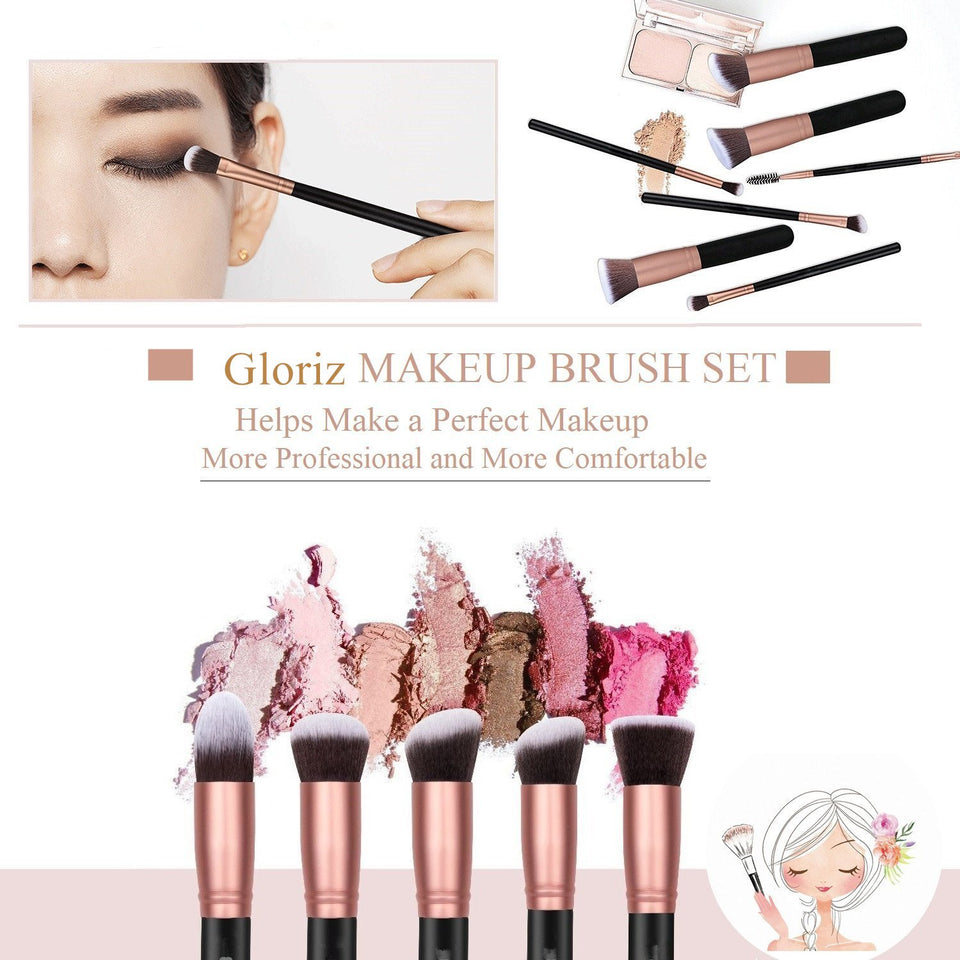 Set de brochas para maquillaje, Gloriz Conjunto de 14 brochas profesionales, Brochas para sombra de ojos y rostro, Regalo ideal, Color oro rosa (brochas)